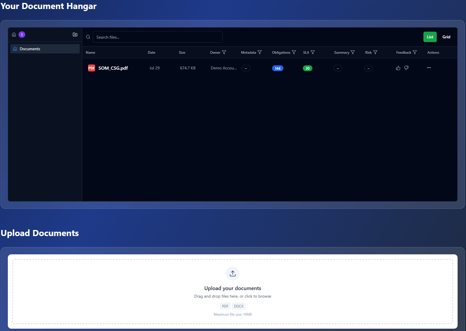 Document upload interface